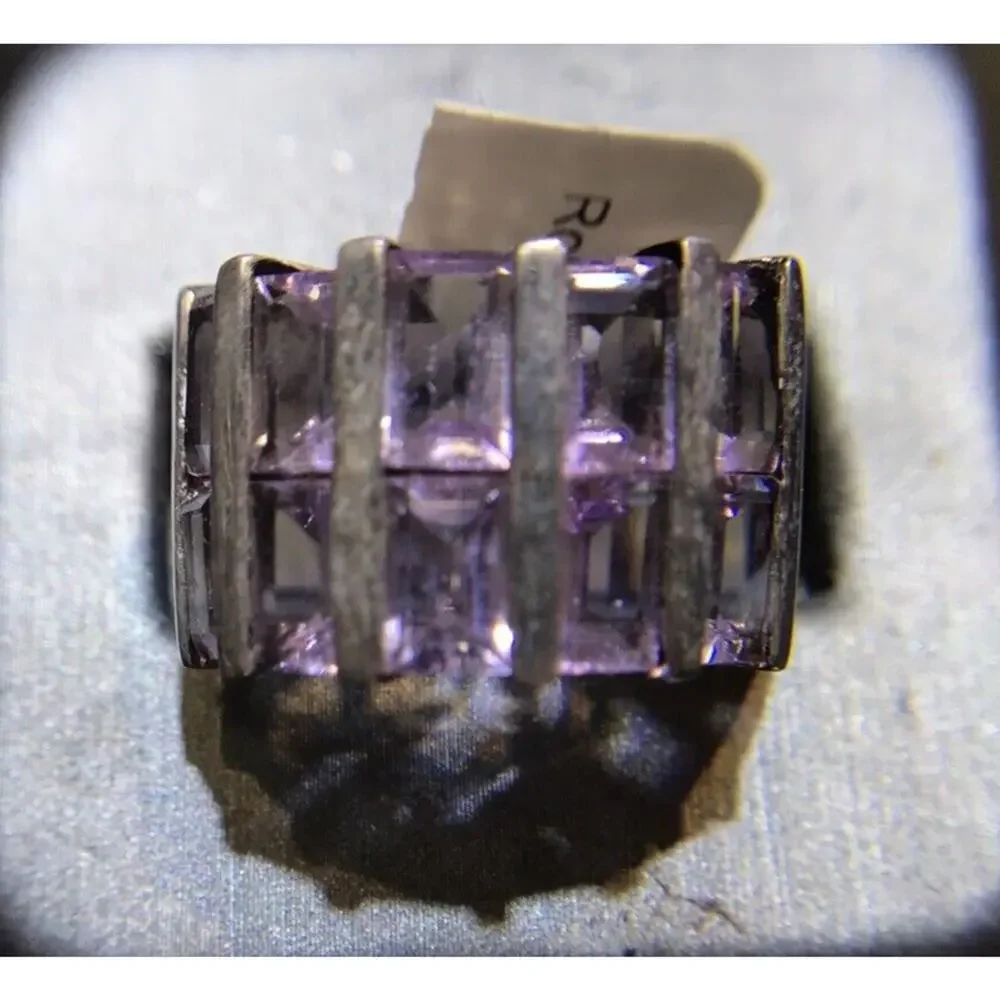 Amethyst Ring Sz7 10 Channel Set Stones Silver 925 (All Stones Simulated)